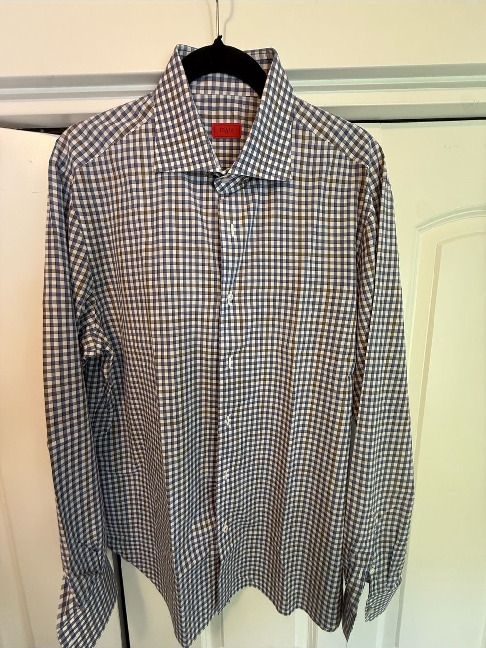 Isaia Blue and White Check Dress Shirt